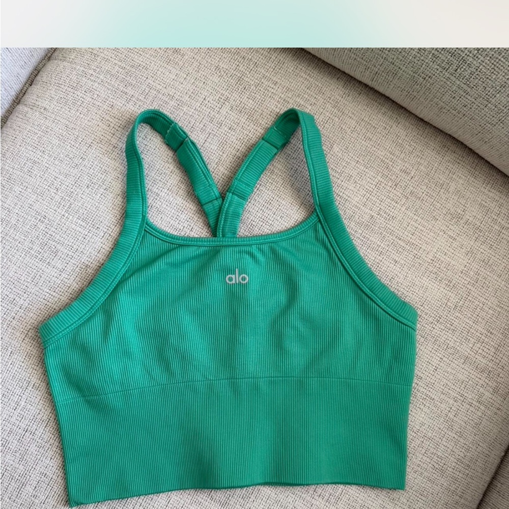 Alo Ribbed Green Top/ Bra